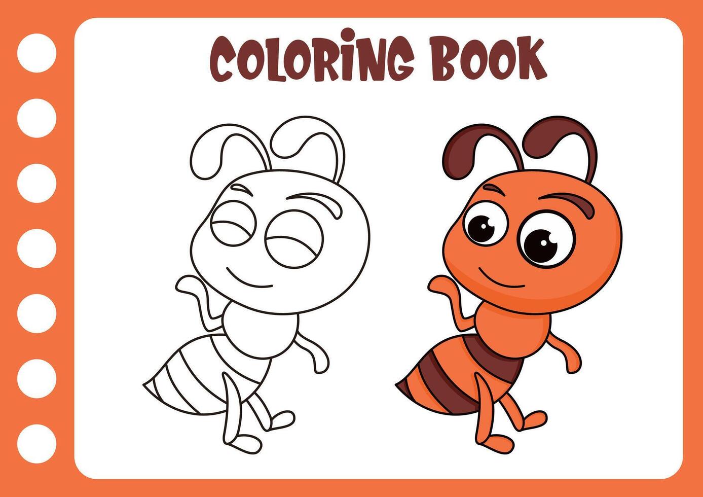 draw and color cute ants. Coloring page with cute cartoon ant. vector