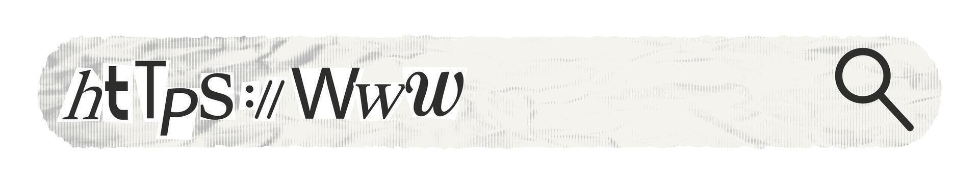 Https web address and navigation bar halftone collage element with cut out of magazine shapes. Trendy modern retro illustration isolated on transparent background vector