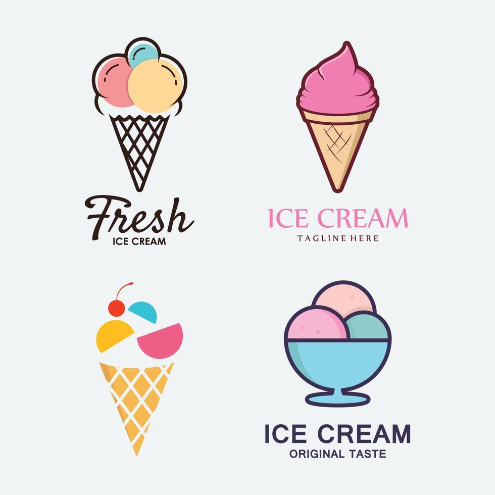 Ice Cream Illustration Logo Template with Simple Concept. vector