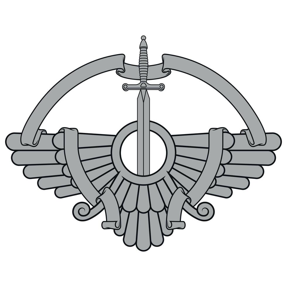 Zoroaster winged solar disk with ribbon and sword vector