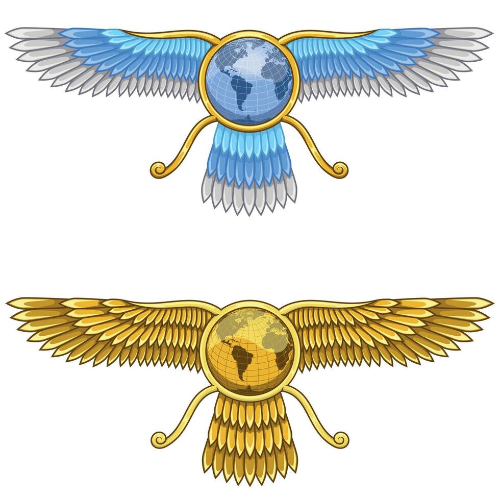 Zoroastrian winged solar disk with planet earth vector