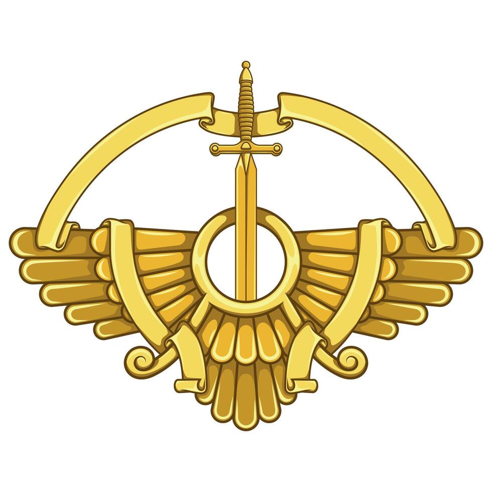 Zoroaster winged solar disk with ribbon and sword vector