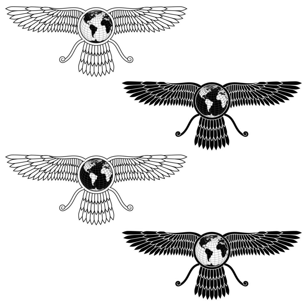 Zoroastrian winged solar disk with planet earth vector