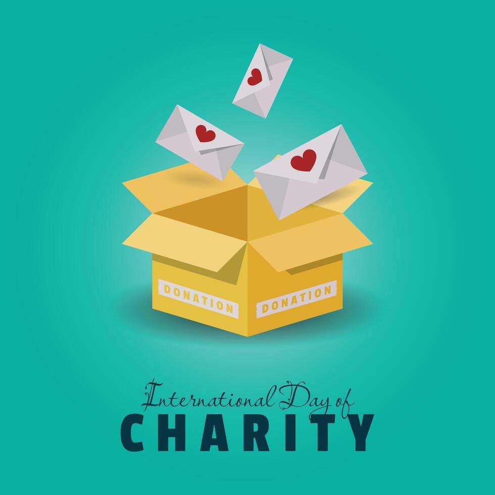 International Day of Charity poster with donation envelope as a token of love vector