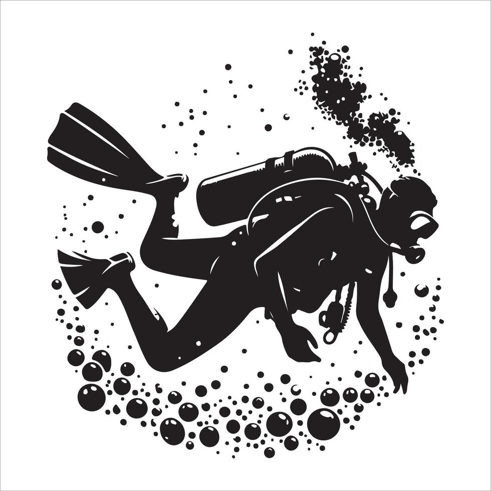 Scuba and snorkeling silhouettes Diving, diver silhouettes, Scuba diver with underwater equipment vector