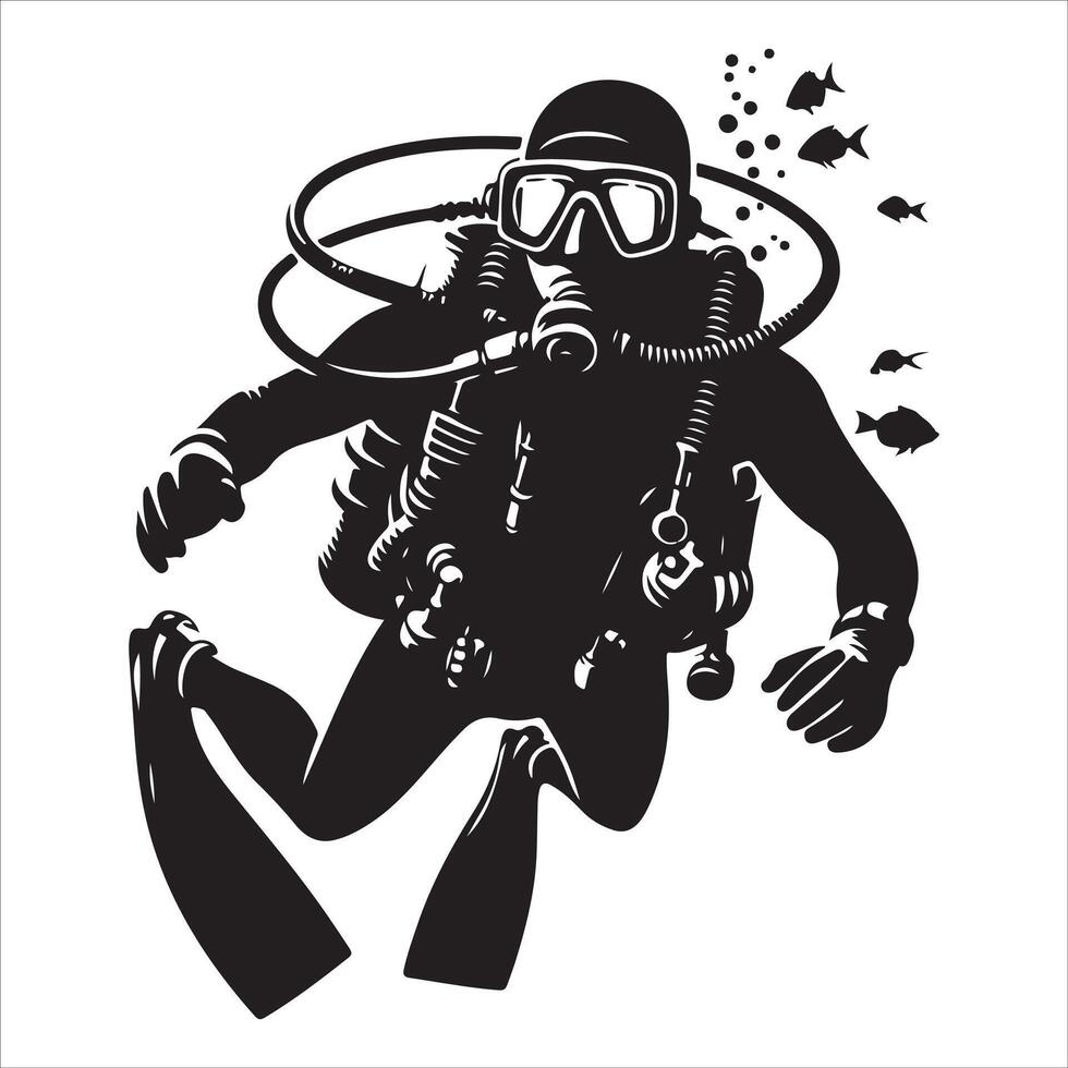 Scuba and snorkeling silhouettes Diving, diver silhouettes, Scuba diver with underwater equipment vector