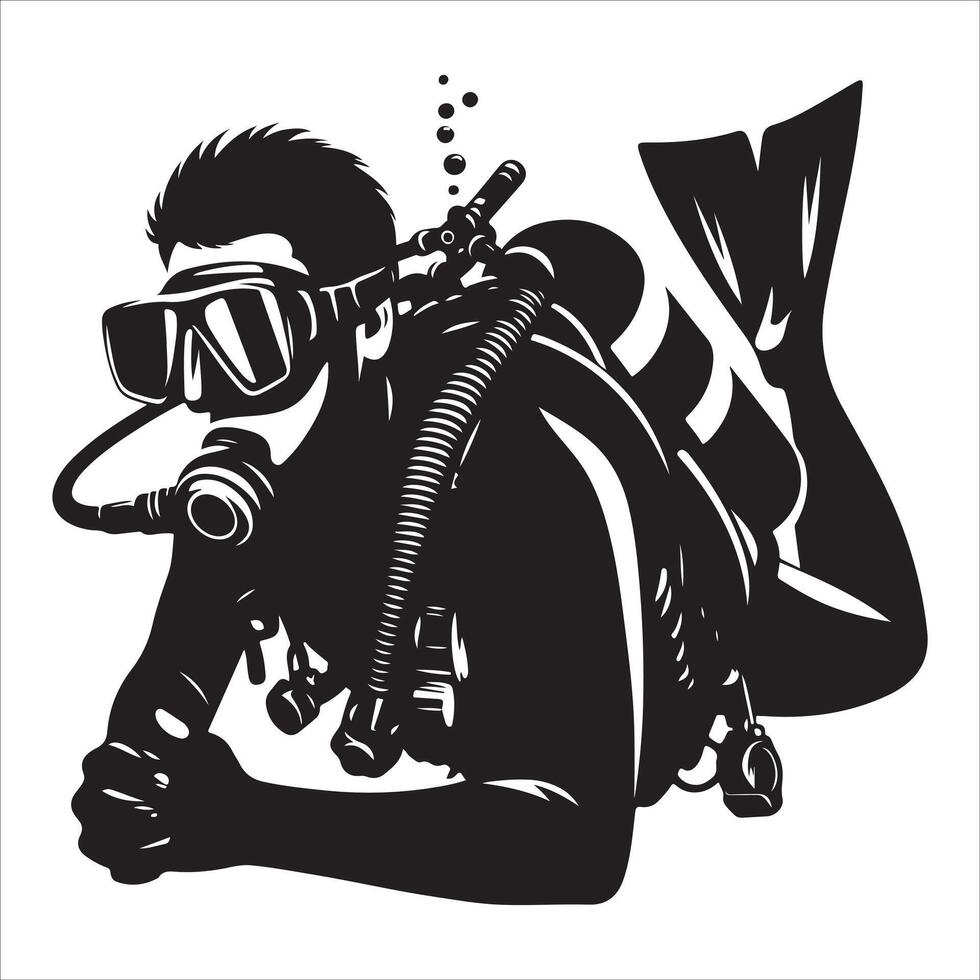 Scuba and snorkeling silhouettes Diving, diver silhouettes, Scuba diver with underwater equipment vector