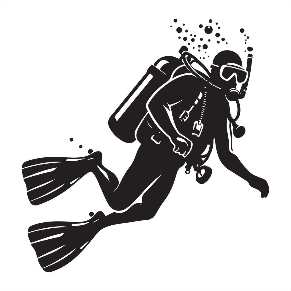 Scuba and snorkeling silhouettes Diving, diver silhouettes, Scuba diver with underwater equipment vector