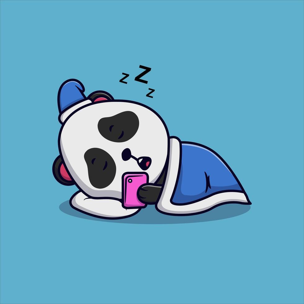 Cute Panda Sleeping With Caps Blanket And Pillow Cartoon Icon Illustration. Animal Nature. Flat Cartoon Character vector