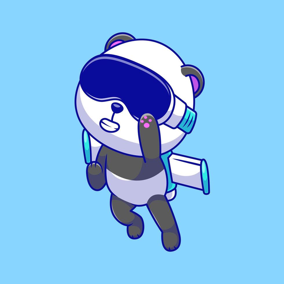 Cute Panda Wearing Vr Mask Flying Rocket Jetpack vector
