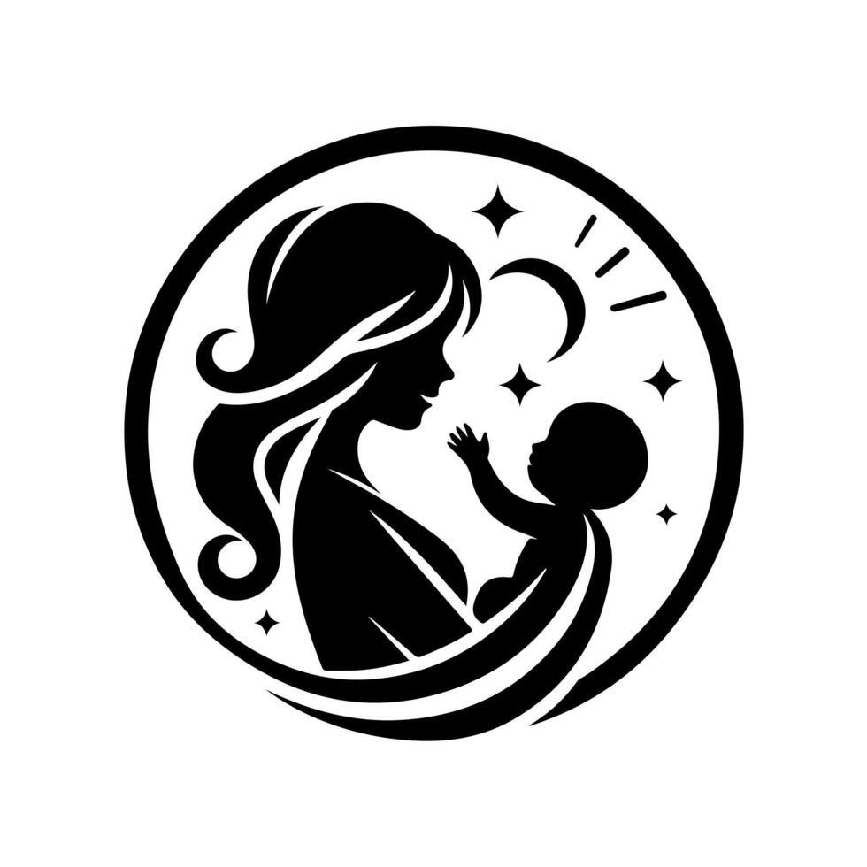 Mom and Baby logo symbol. Mom and kids logo silhouette illustration vector