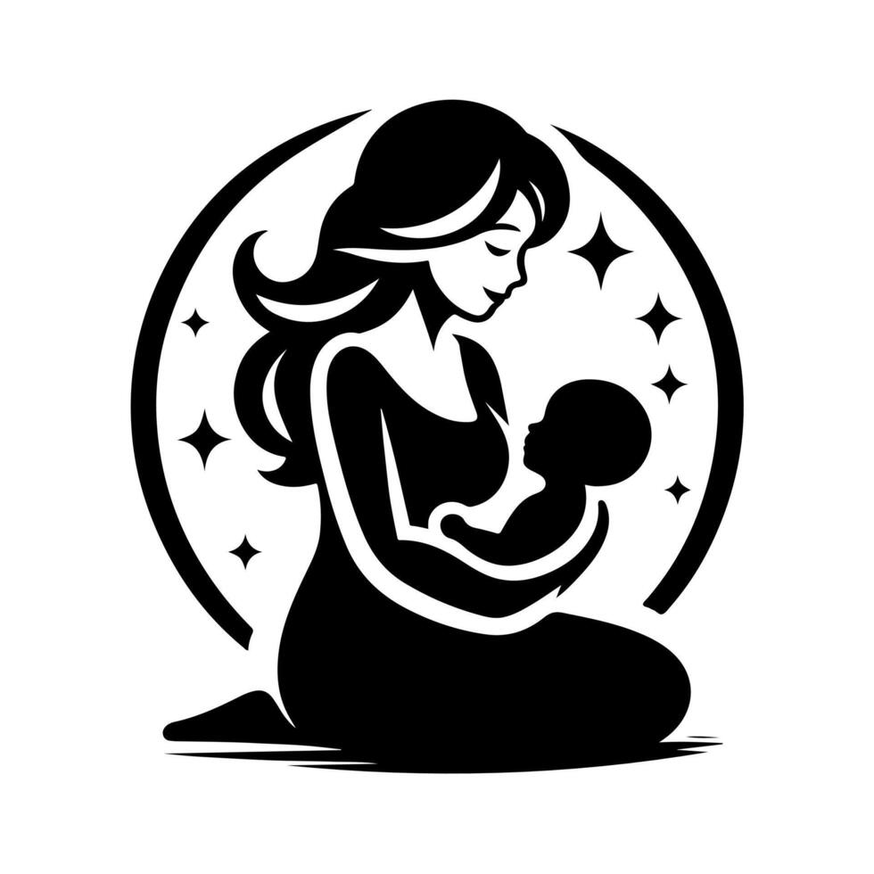Untitled-Mom and Baby logo symbol. Mom and kids logo silhouette illustration vector