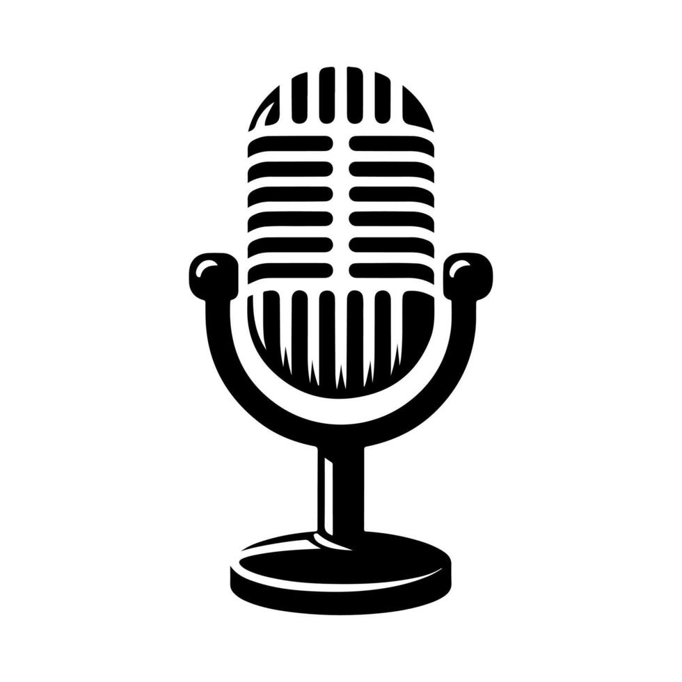 Retro vintage microphone silhouette , Microphone Icon. Mic sign. Karaoke microphone icon, Broadcast mic sign, Voice record mike icon in black filled and outlined style vector