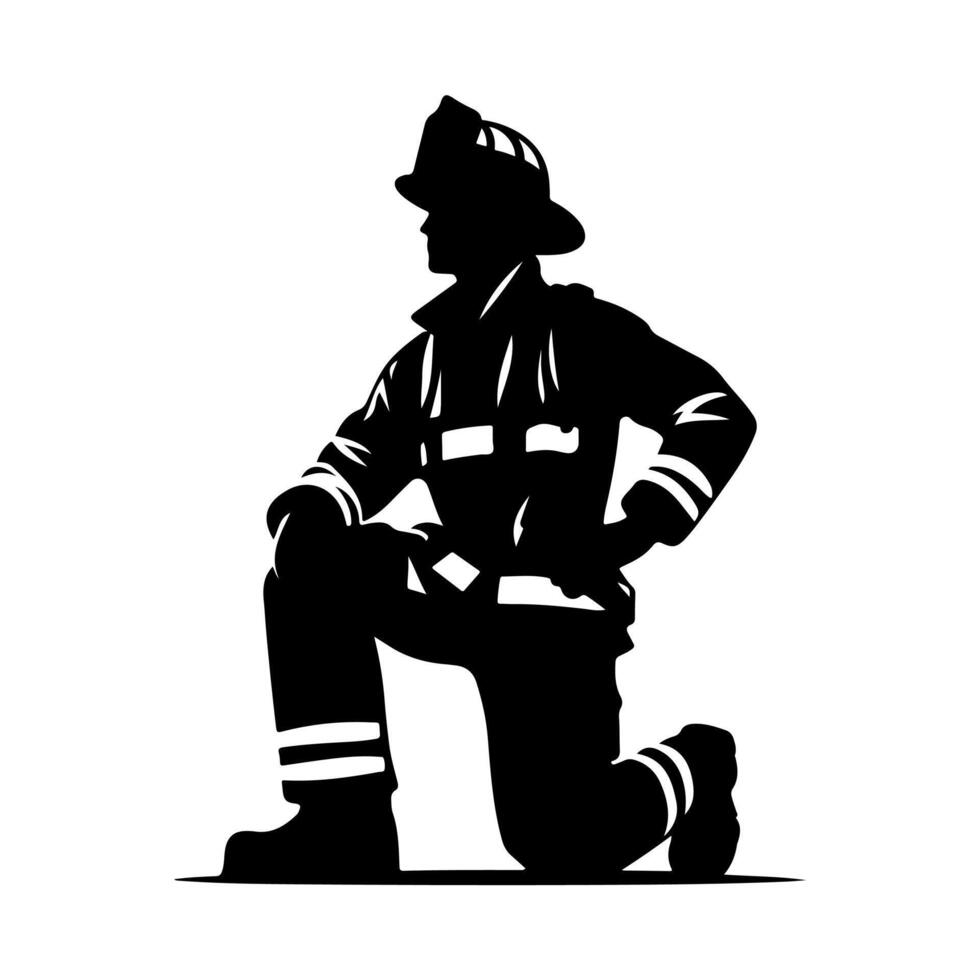 Firefighters pose silhouette, Fireman with equipment silhouette illustration vector