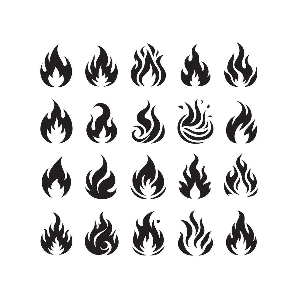 Fire flame silhouette icon set. Flaming campfire, Fire flames silhouette isolated on white background vector