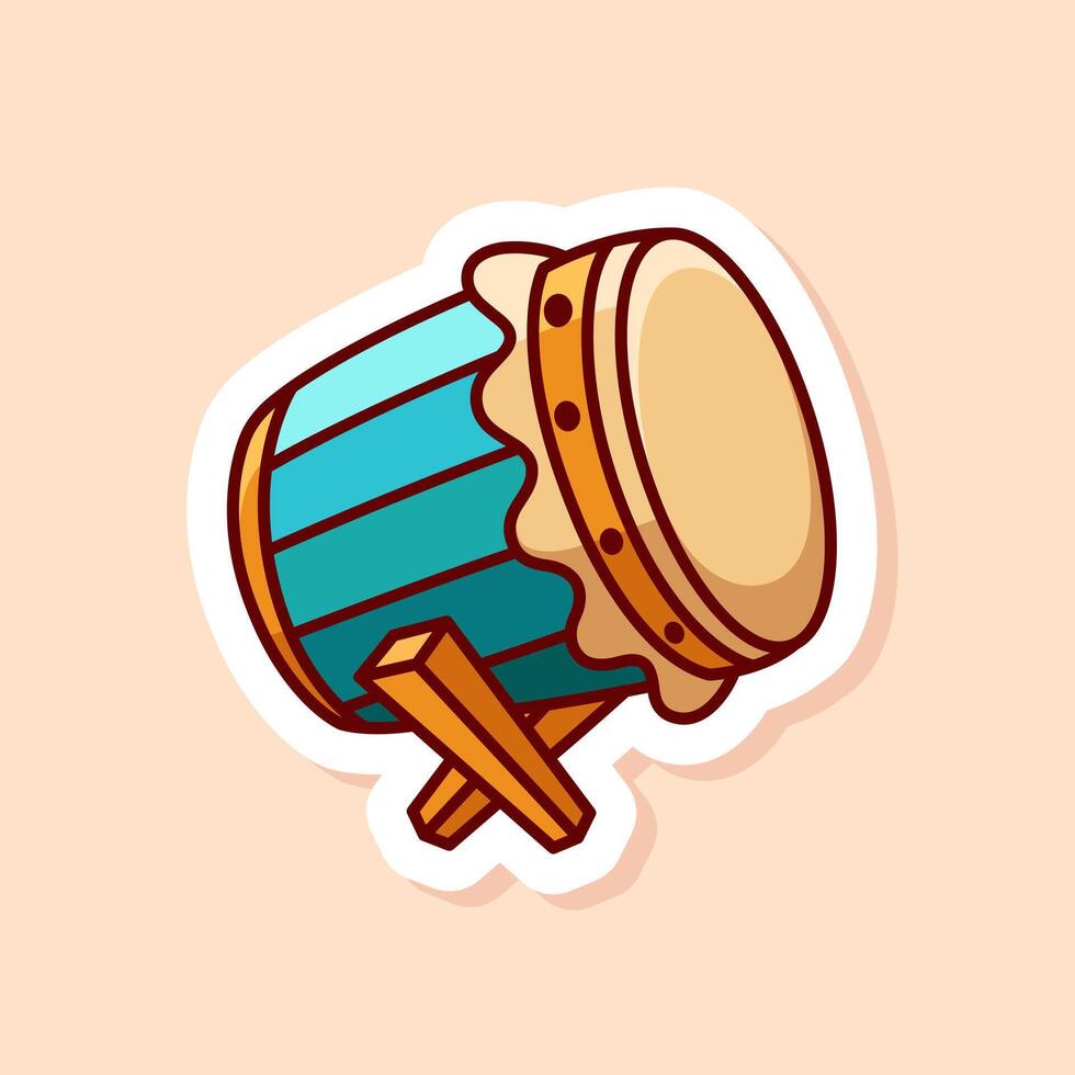Cute Blue Bedug Islamic Drum Icon. with cartoon design style isolated. Suitable to Use for Ramadhan, Eid mubarak, or Islamic Event. vector
