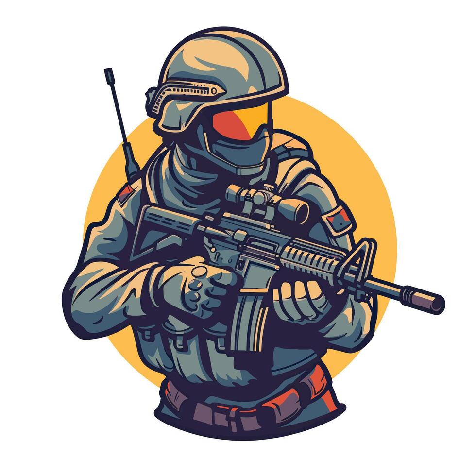Powerful Army Soldier Minimalist Graphic vector