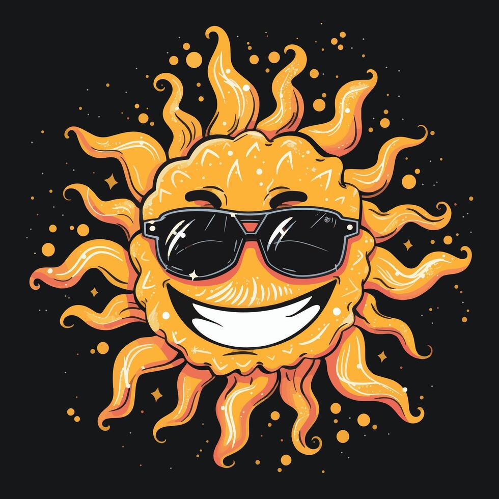 Summer Vibes Whimsical Monster Sun with Sunglasses vector