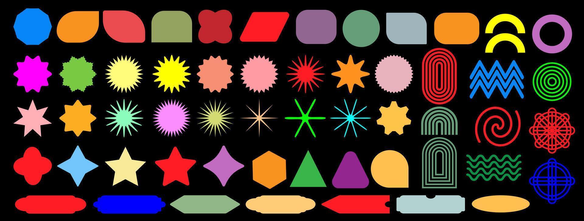 Brutalist abstract geometric shapes. Brutal modern star figure, oval spiral. Swiss design aesthetics. Bauhaus design in Memphis. vector
