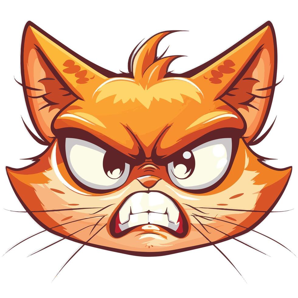 Mad cartoon cat featuring an intense, exaggerated angry expressi vector