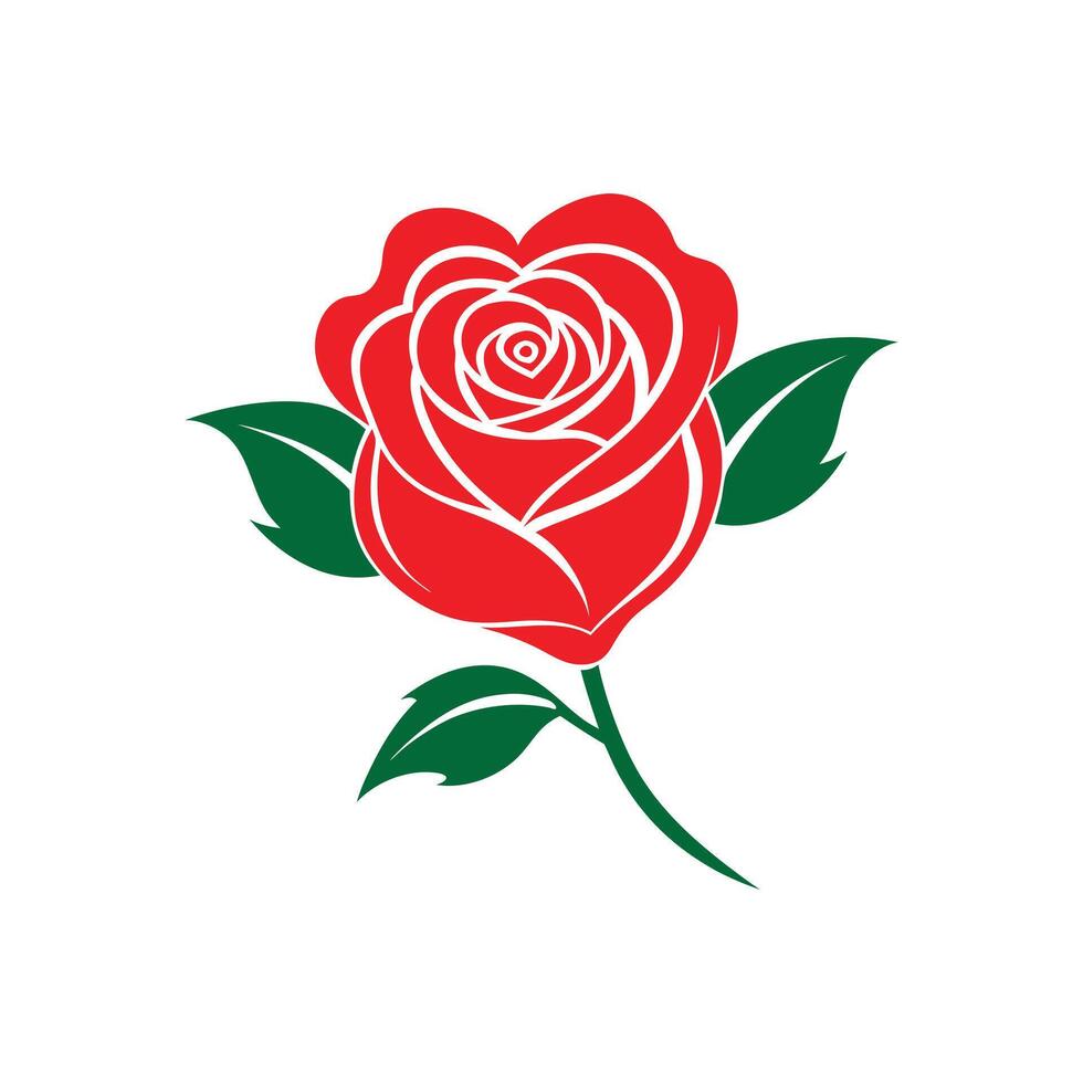 A red rose with green leaves art illustration vector