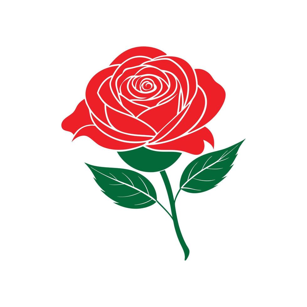A red rose with green leaves art illustration vector