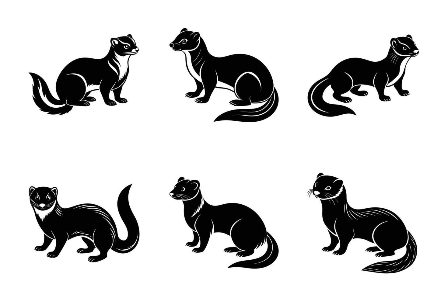 Ferret Silhouette Animals Stock Vectors, Clipart and Illustrations bundle set. vector