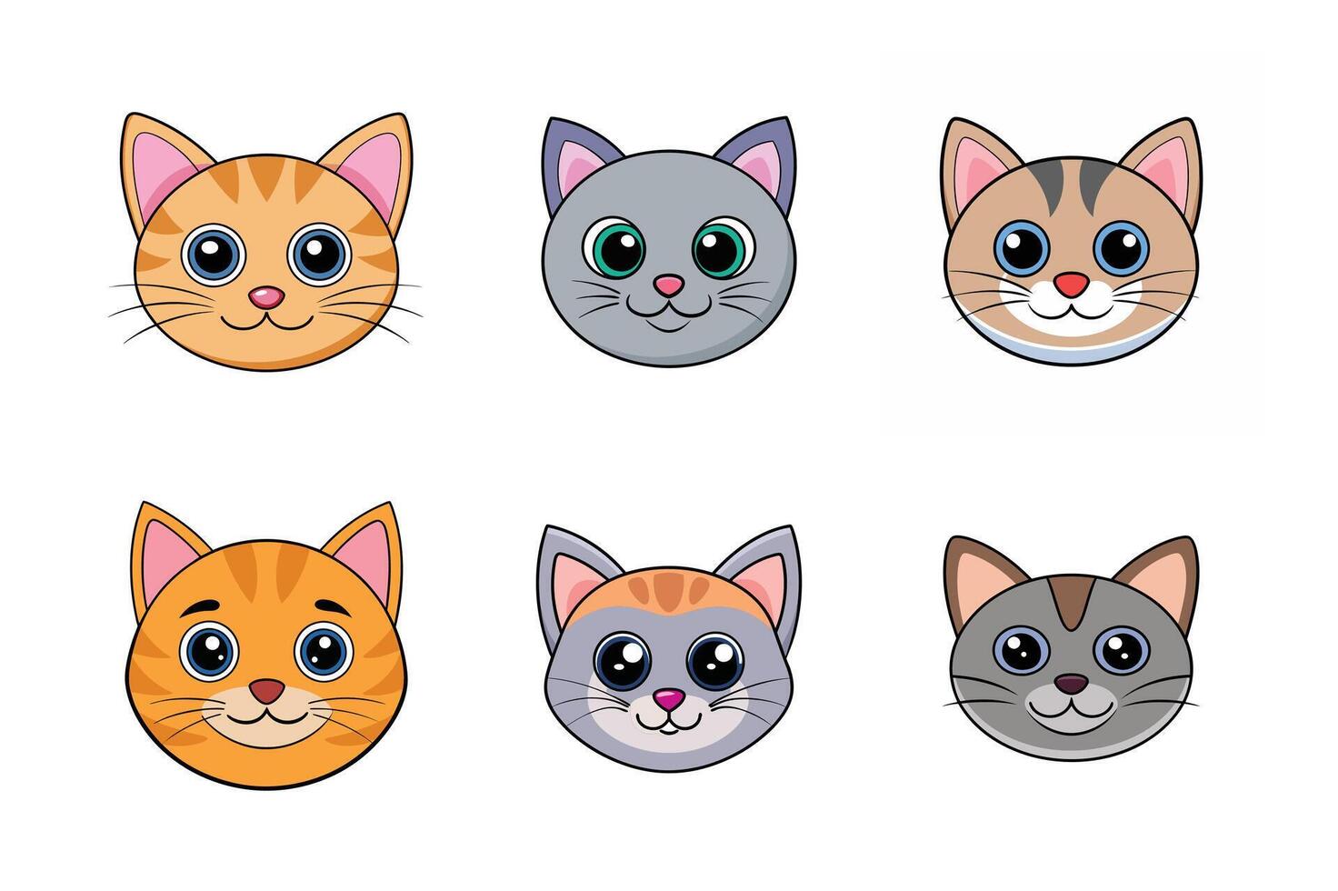 Cute cartoon cat head art illustration bundle set vector