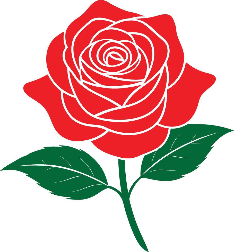 A red rose with green leaves art illustration vector