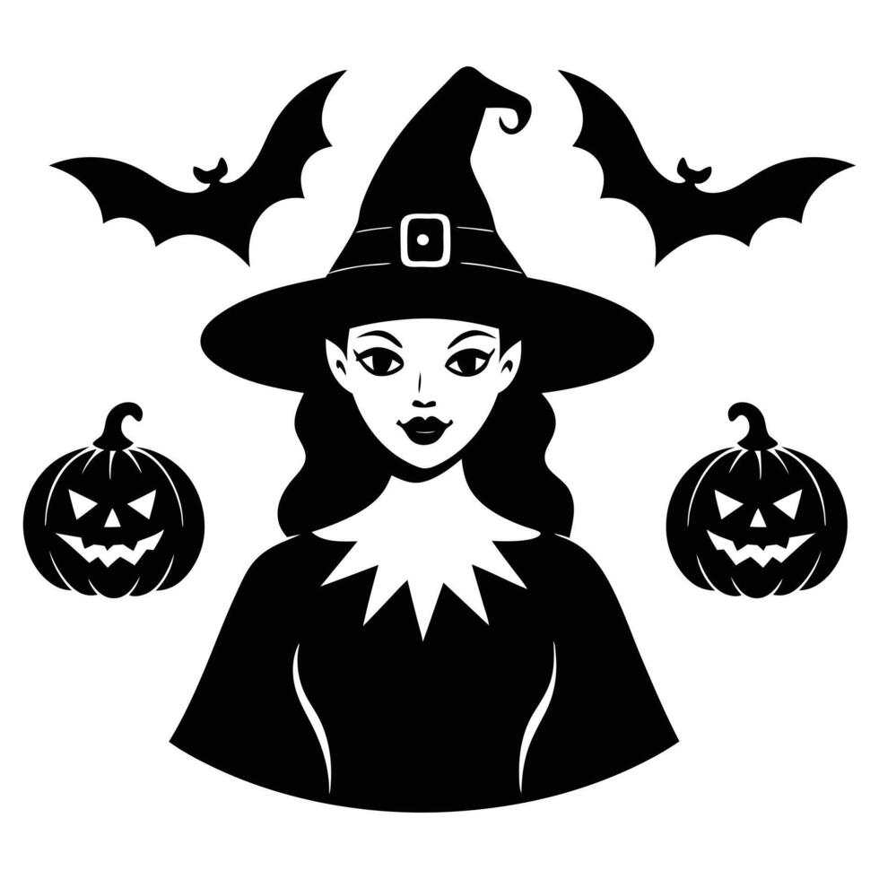 Vintage-Style Halloween Elements Retro Aesthetic Witches Silhouette Art illustration Bundle. vector