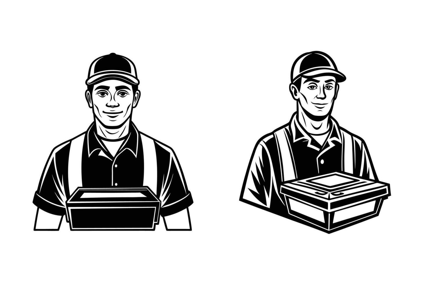 Food delivery man silhouette art illustration bundle set. vector