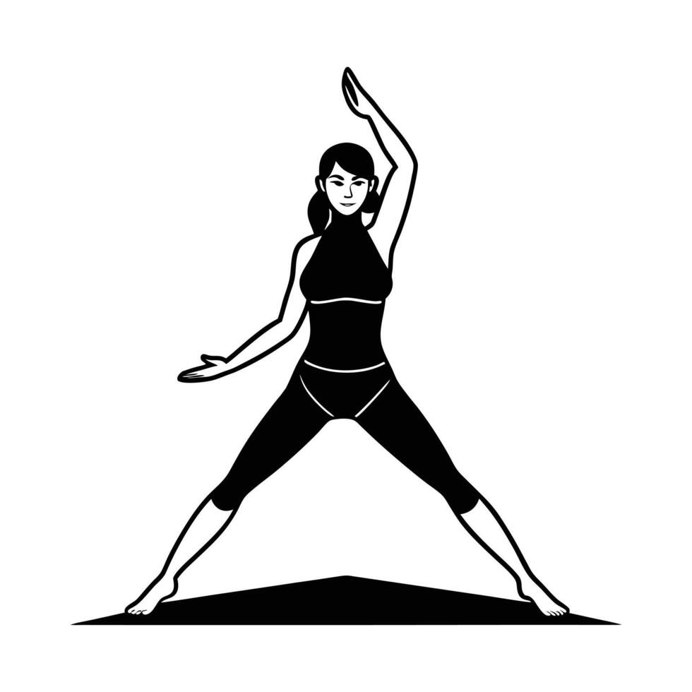 Women practicing yoga, Triangle Pose silhouette art illustration graphic design vector