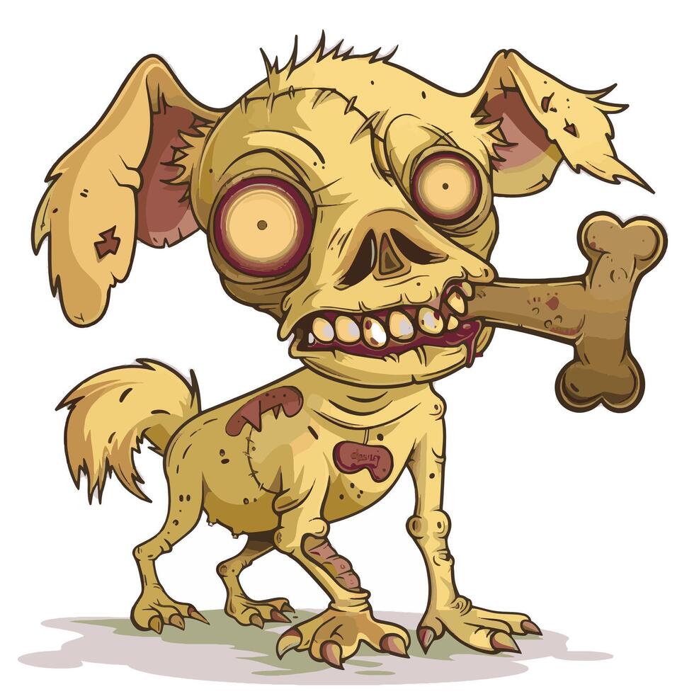 Funny Zombie Dog Floppy Ears and a Chewed Bone vector