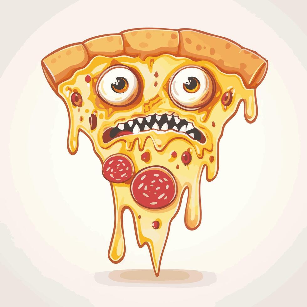 Cheesy Delight Funny Monster Pizza Slice vector