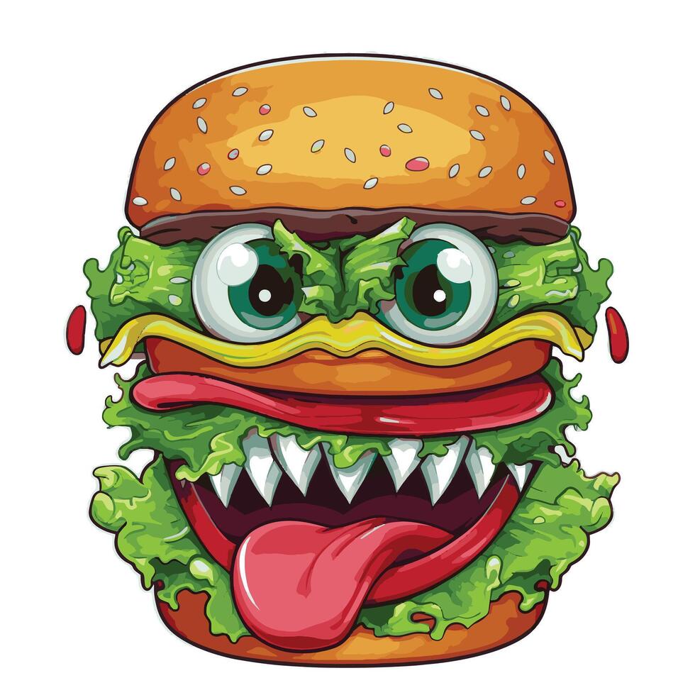 Silly Cute Monster Burger vector