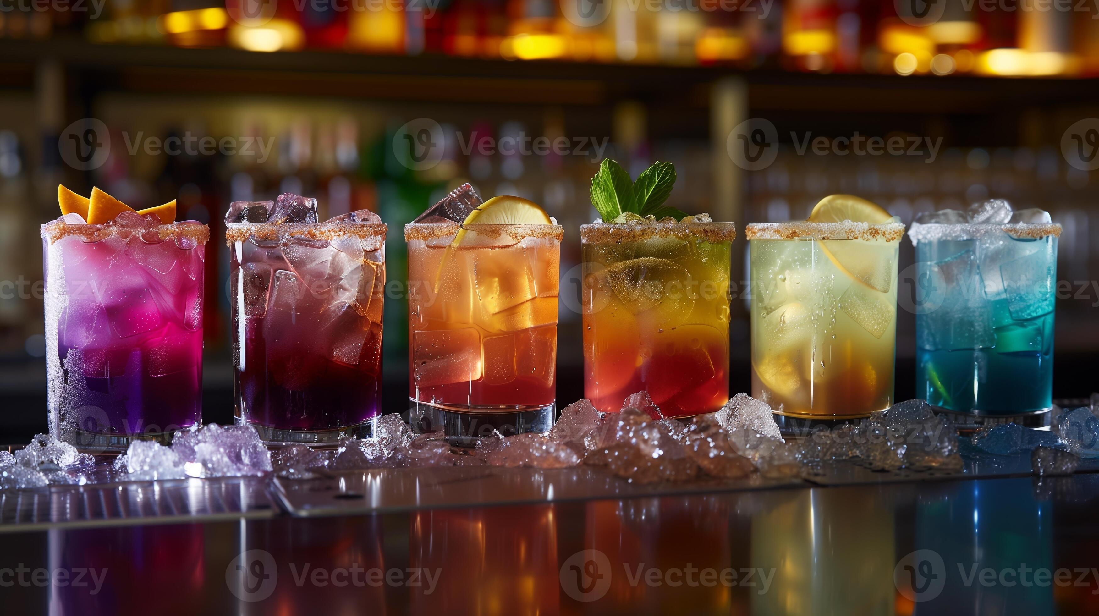 Dive into a spectrum of taste with our bestselling cocktails 47512544 Stock Photo at Vecteezy