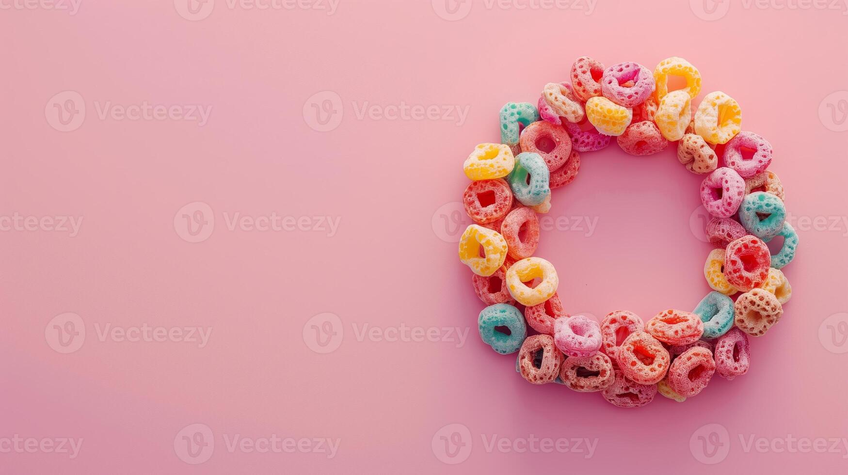 Bright breakfast colorful cereals in the shape of a ring photo