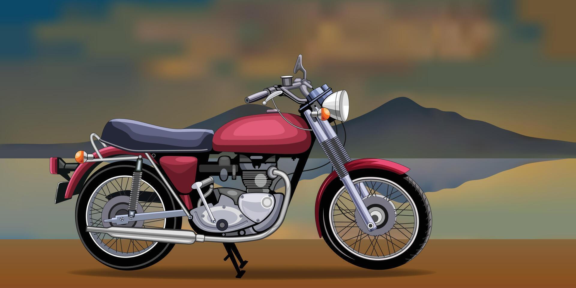 Red classic motorcycle illustration. Vintage motorbike isolated on white background for background design. vector