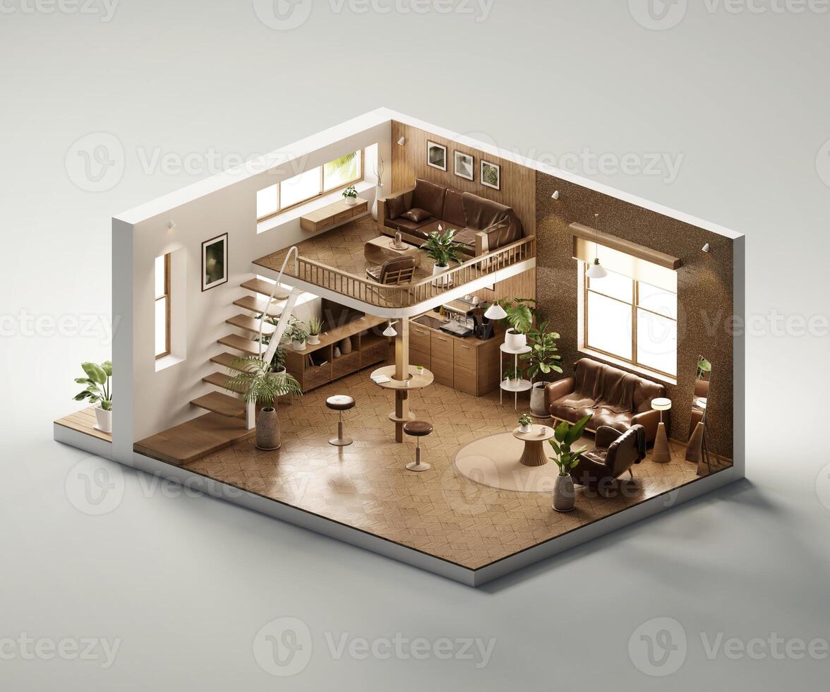 Isometric view bed room open inside interior architecture 3d rendering digital art photo