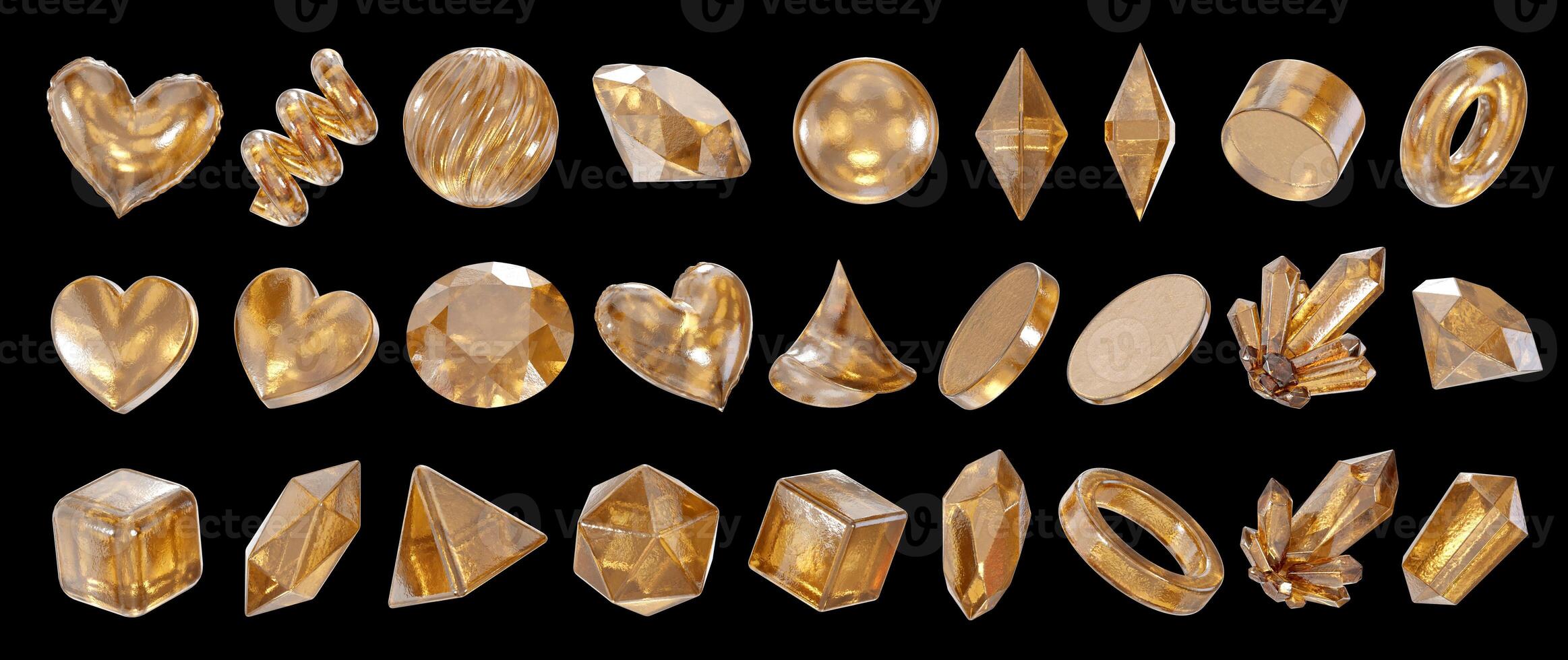 Gold Object geometry shape set isolated background 3d rendering photo
