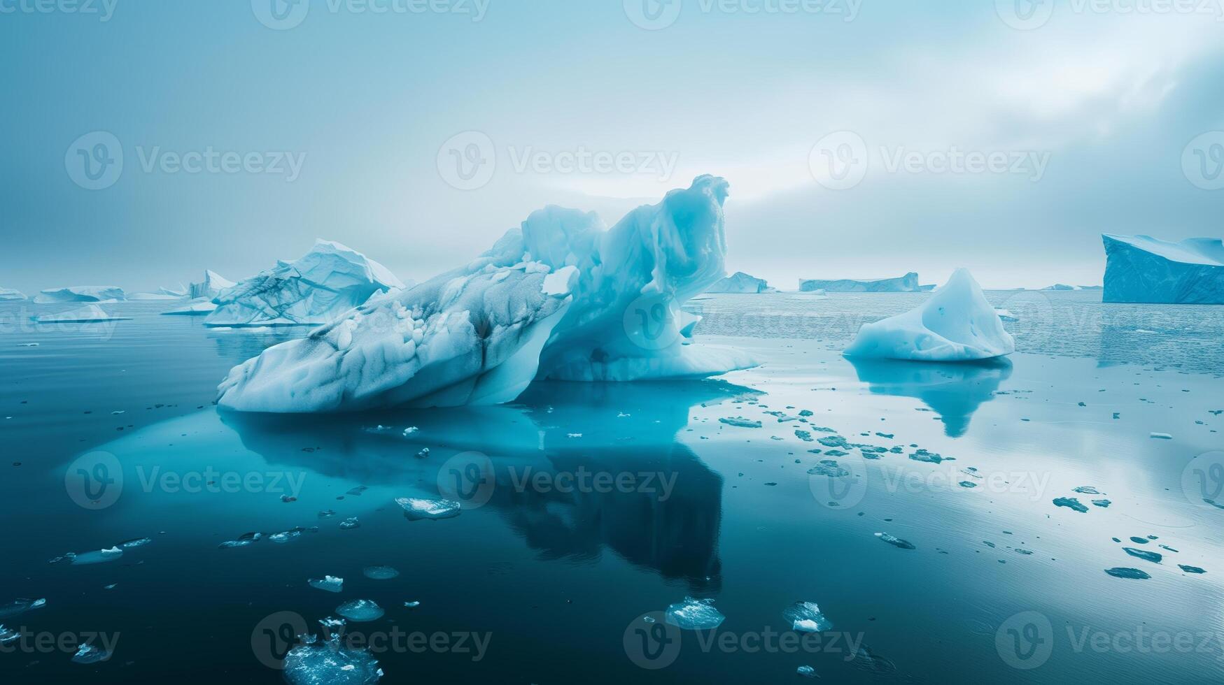 Big pieces of Antarctic ice in ocean. Global warming. photo