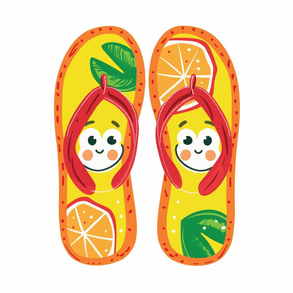 Cheerful Beach Sandal Vibrant Summer Colors and Funny Face vector