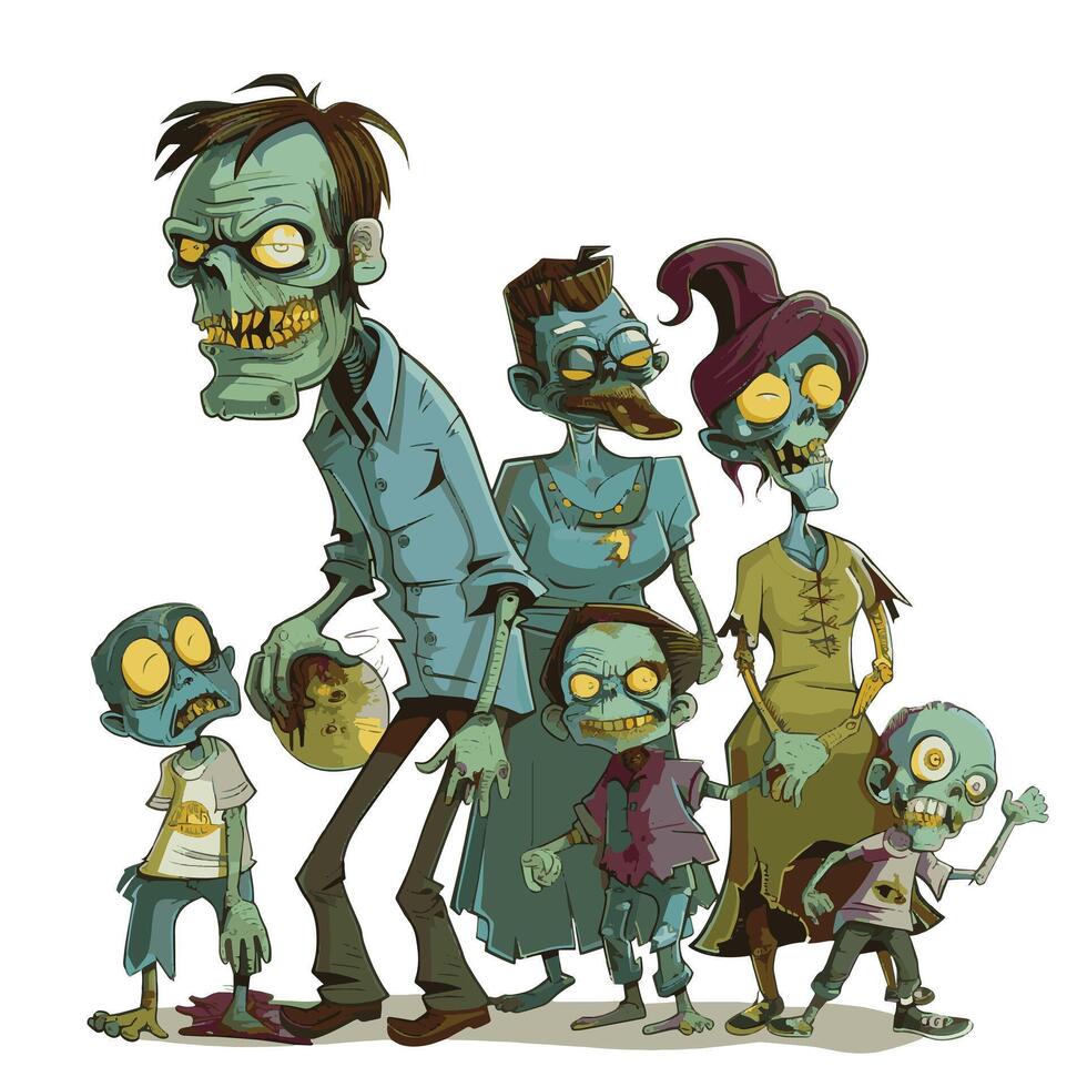 Playful undead household, humorous horror-inspired artwork.eps vector