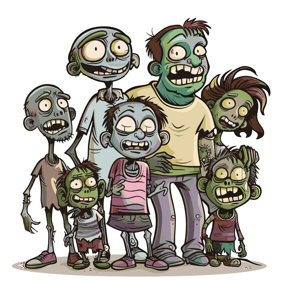 Humorous zombie family portrait, playful monster characters vector