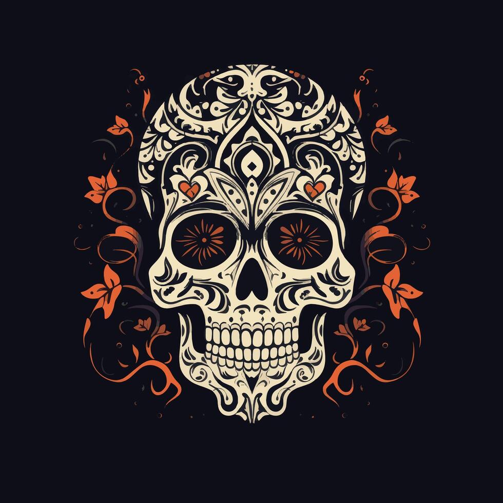 Ornate Skull Minimalist Art vector