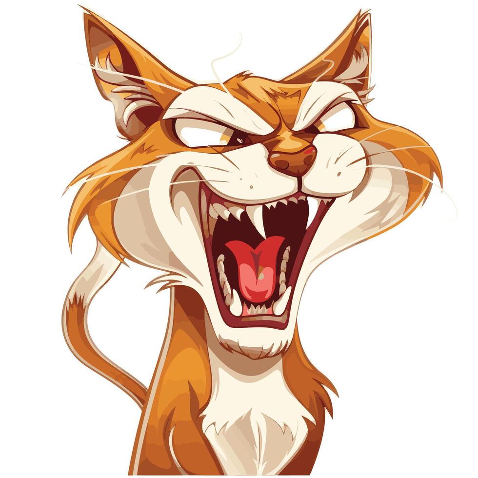Furious cartoon cat with a wild, angry expression in form vector