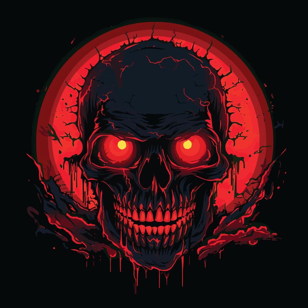 Evil Skull with Glowing Eyes Halloween Art vector