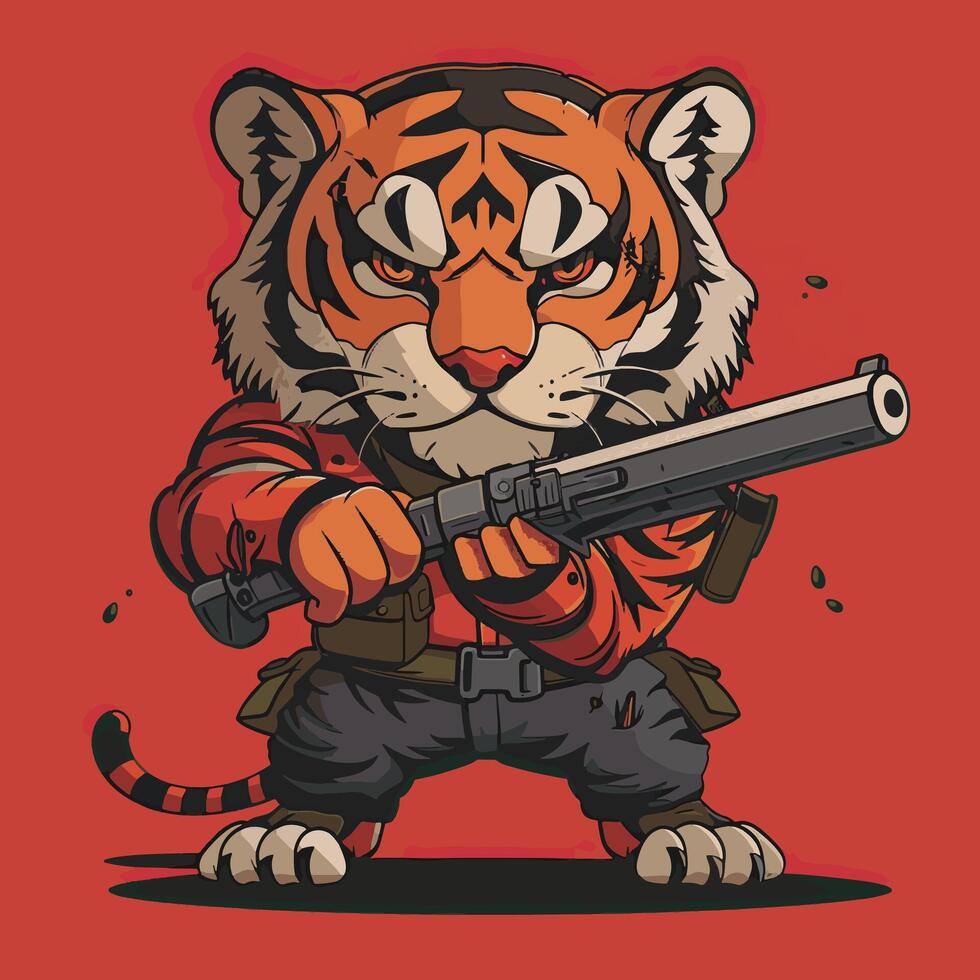 Mighty Tiger Soldier Hero Character Design vector