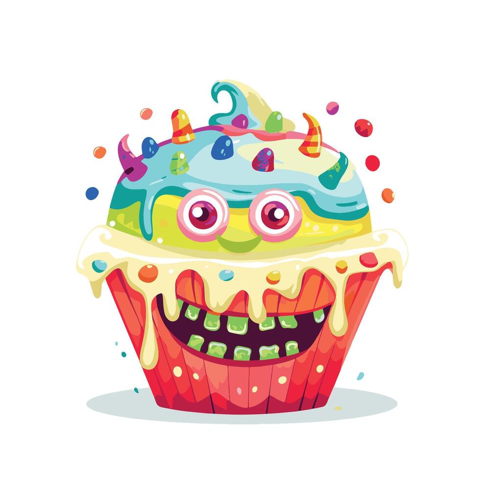 Joyful Cupcake Monster Cute and Colorful Dessert vector