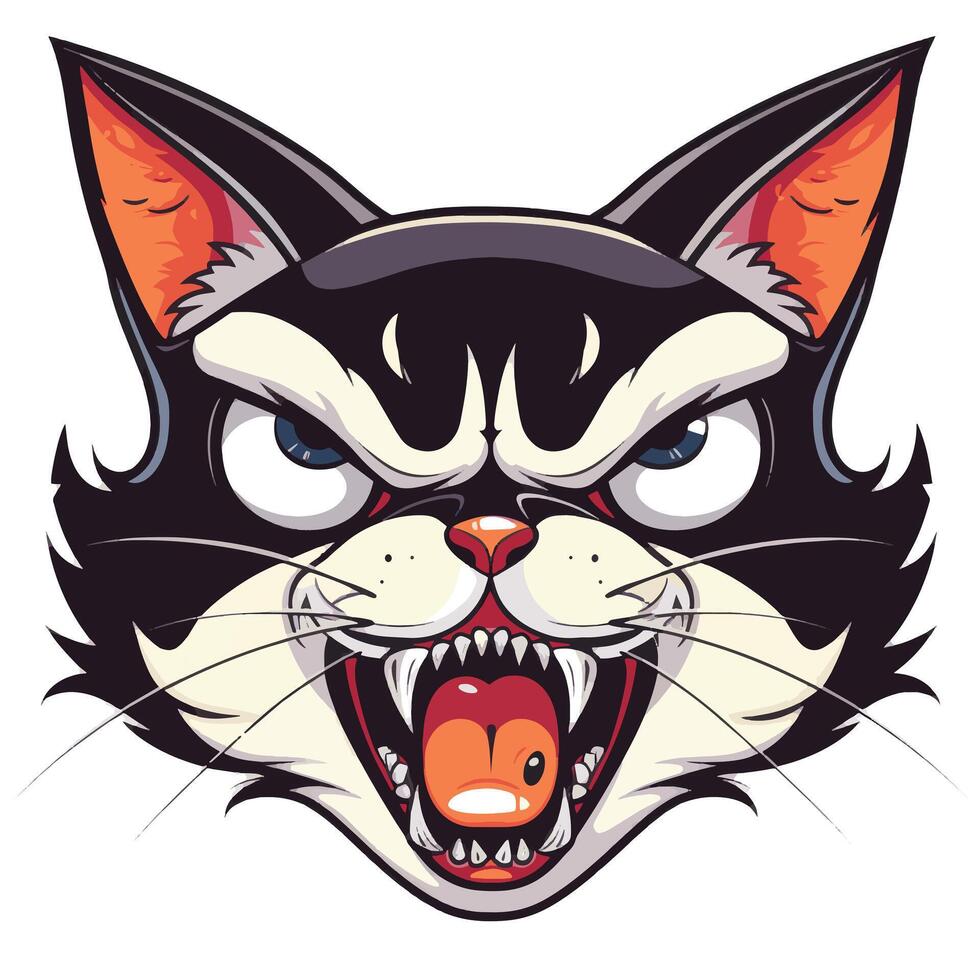 Furious cartoon cat with an exaggerated expression of anger in v vector